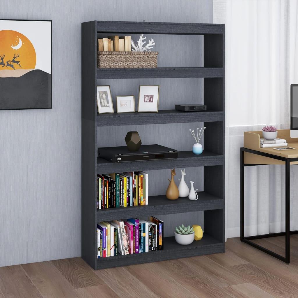 Bogreol/rumdeler 100x30x167,5 cm massivt fyrretræ grå