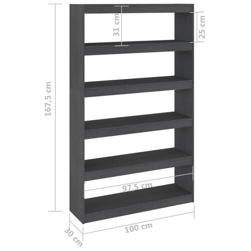 Bogreol/rumdeler 100x30x167,5 cm massivt fyrretræ grå