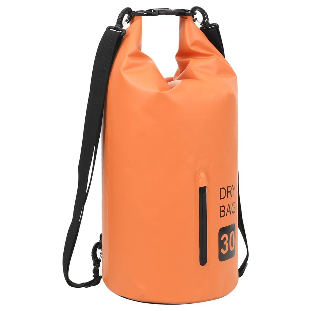 Vandtæt tørpose m. lynlås 30 l PVC orange