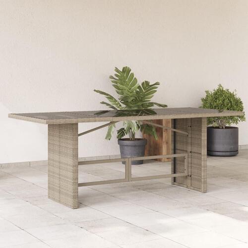 Havebord med glastop 190x80x74 cm polyrattan lysegrå