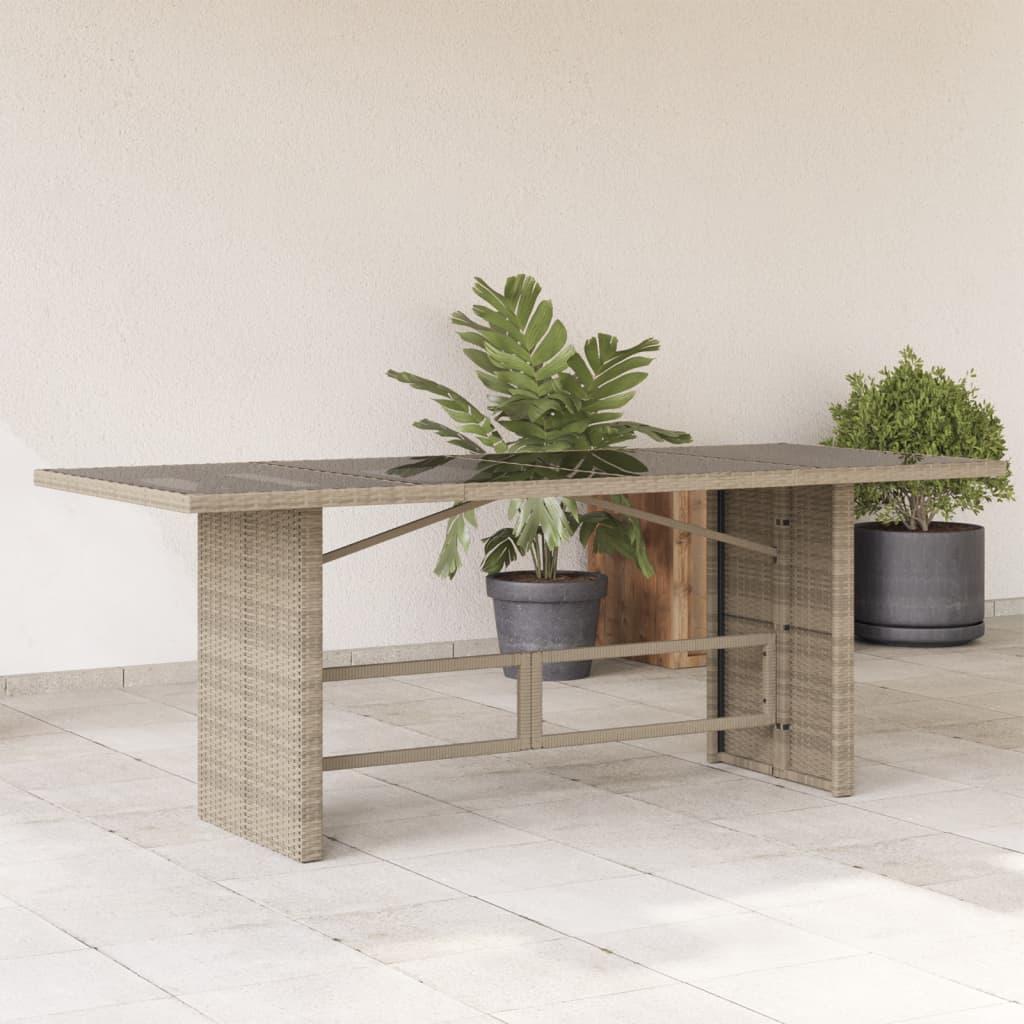 Havebord med glastop 190x80x74 cm polyrattan lysegrå
