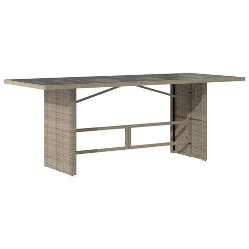 Havebord med glastop 190x80x74 cm polyrattan lysegrå