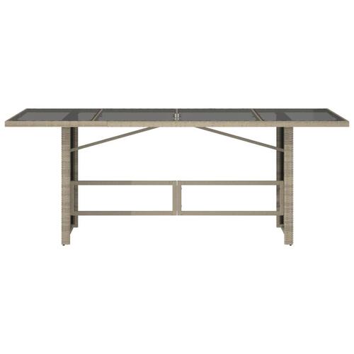 Havebord med glastop 190x80x74 cm polyrattan lysegrå