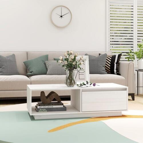 Sofabord 110x50x33,5 cm massivt fyrretræ hvid