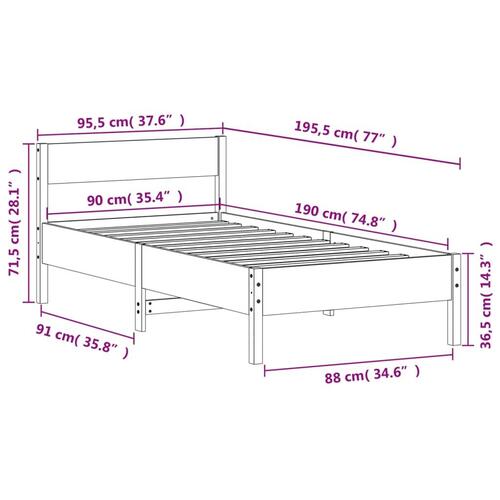 Sengeramme med sengegavl 90x190 cm massivt fyrretræ