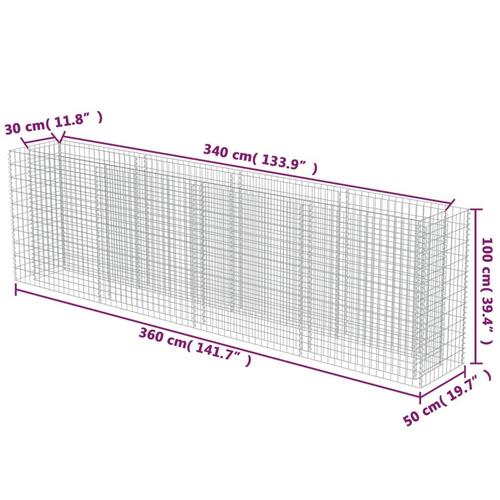 Gabion-højbed 360x50x100 cm galvaniseret stål