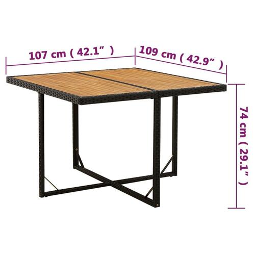 Havebord 109x107x74 cm polyrattan og massivt akacietræ sort