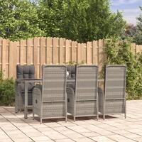 Spisebordssæt til haven 7 dele med hynder polyrattan grå