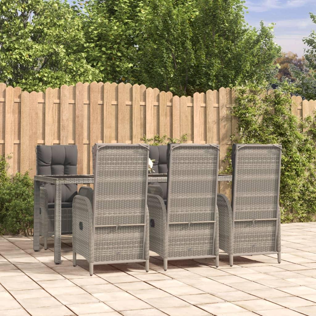 Spisebordssæt til haven 7 dele med hynder polyrattan grå