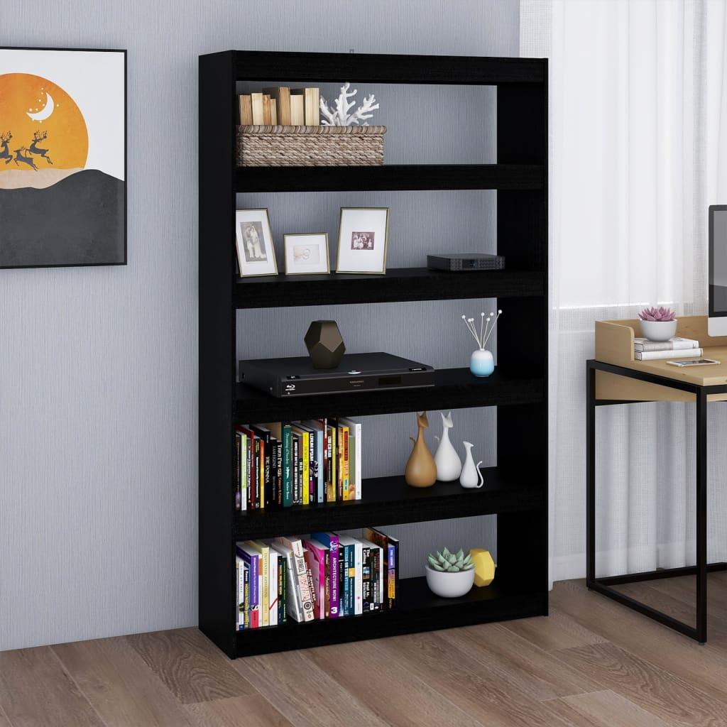 Bogreol/rumdeler 100x30x167,5 cm massivt fyrretræ sort