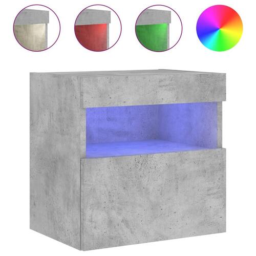 Væghængt tv-bord med LED-lys 40x30x40 cm betongrå