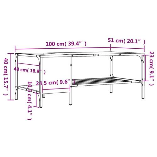 Sofabord med stativ 100x51x40 cm konstrueret træ røget eg