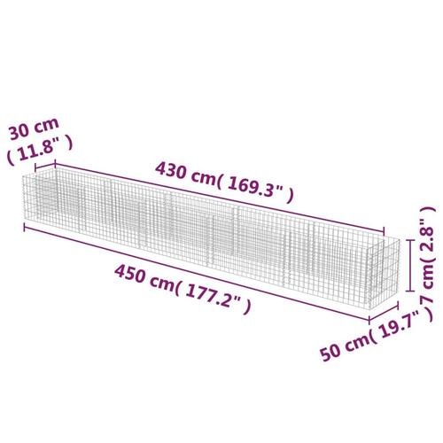 Gabion-højbed 450x50x50 cm galvaniseret stål