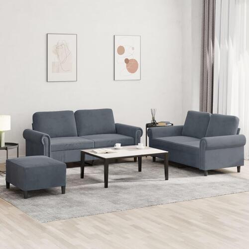 3 personers sofa med hynder velour mørkegrå