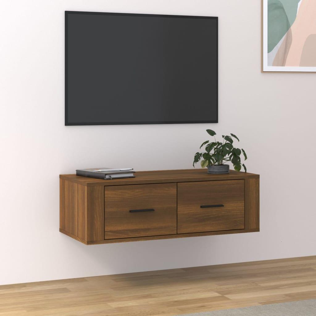 Væghængt tv-bord 80x36x25 cm konstrueret træ brun egetræ