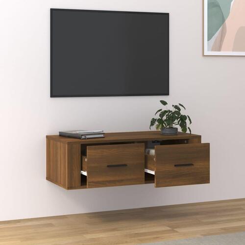 Væghængt tv-bord 80x36x25 cm konstrueret træ brun egetræ