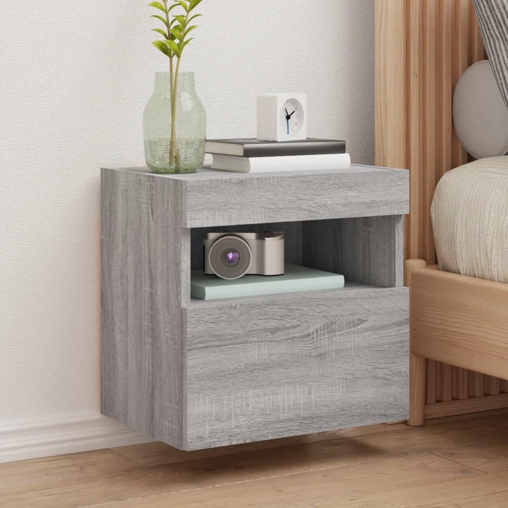 Væghængte tv-borde 2 stk. med LED-lys 40x30x40 cm grå sonoma-eg