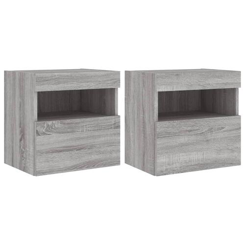 Væghængte tv-borde 2 stk. med LED-lys 40x30x40 cm grå sonoma-eg
