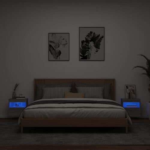 Væghængte tv-borde 2 stk. med LED-lys 40x30x40 cm grå sonoma-eg