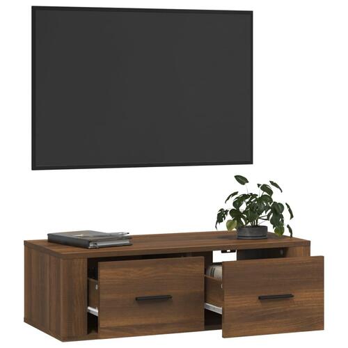 Væghængt tv-bord 80x36x25 cm konstrueret træ brun egetræ