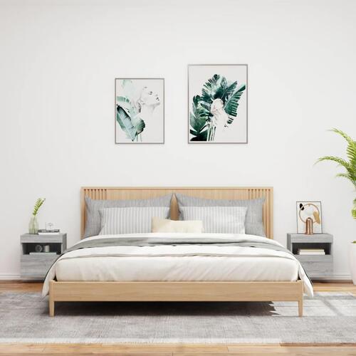 Væghængte tv-borde 2 stk. med LED-lys 40x30x40 cm grå sonoma-eg