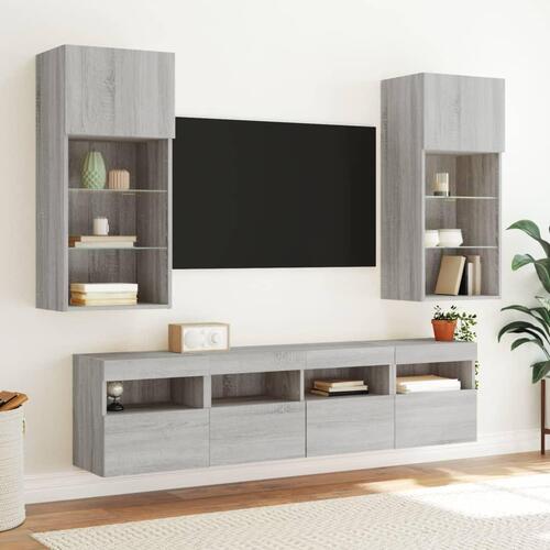 Væghængte tv-borde 2 stk. med LED-lys 40x30x40 cm grå sonoma-eg