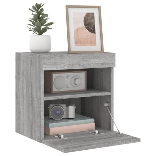 Væghængte tv-borde 2 stk. med LED-lys 40x30x40 cm grå sonoma-eg