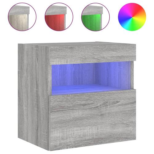 Væghængte tv-borde 2 stk. med LED-lys 40x30x40 cm grå sonoma-eg