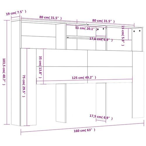 Sengegavl med opbevaring 160x19x103,5 cm betongrå