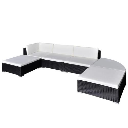 Loungesæt til haven 6 dele med hynder polyrattan sort