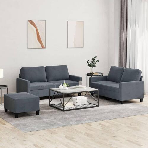 3 personers sofa med hynder velour mørkegrå