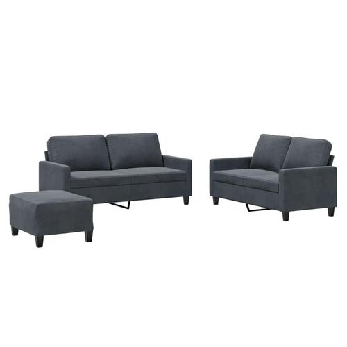 3 personers sofa med hynder velour mørkegrå