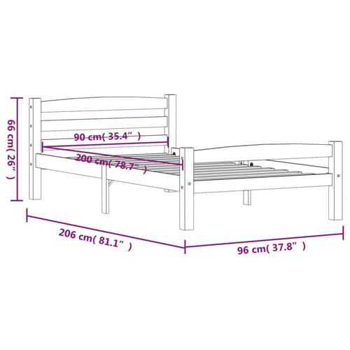 Sengestel 90x200 cm massivt fyrretræ mørkegrå