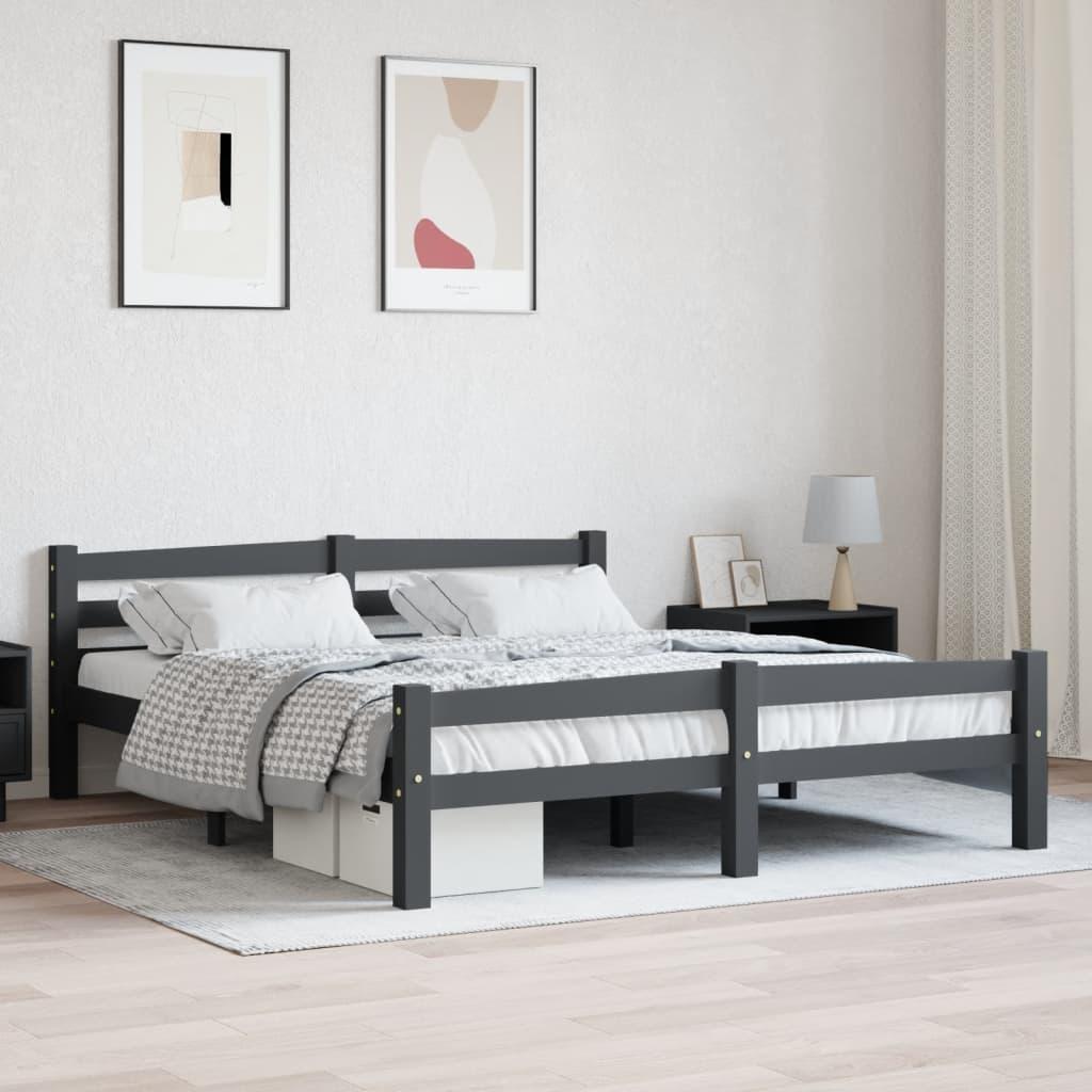 Sengestel 160x200 cm massivt fyrretræ mørkegrå