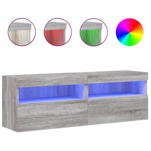 Væghængte tv-borde med LED-lys, 2 stk. - 60×30×40 cm, grå sonoma-eg