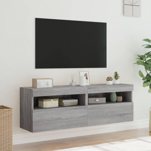 Væghængte tv-borde med LED-lys, 2 stk. - 60×30×40 cm, grå sonoma-eg