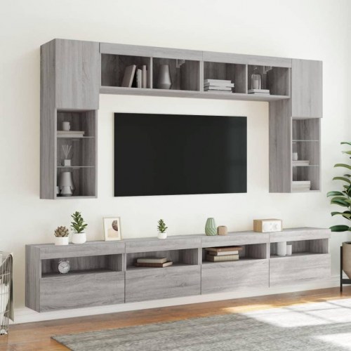 Væghængte tv-borde med LED-lys, 2 stk. - 60×30×40 cm, grå sonoma-eg