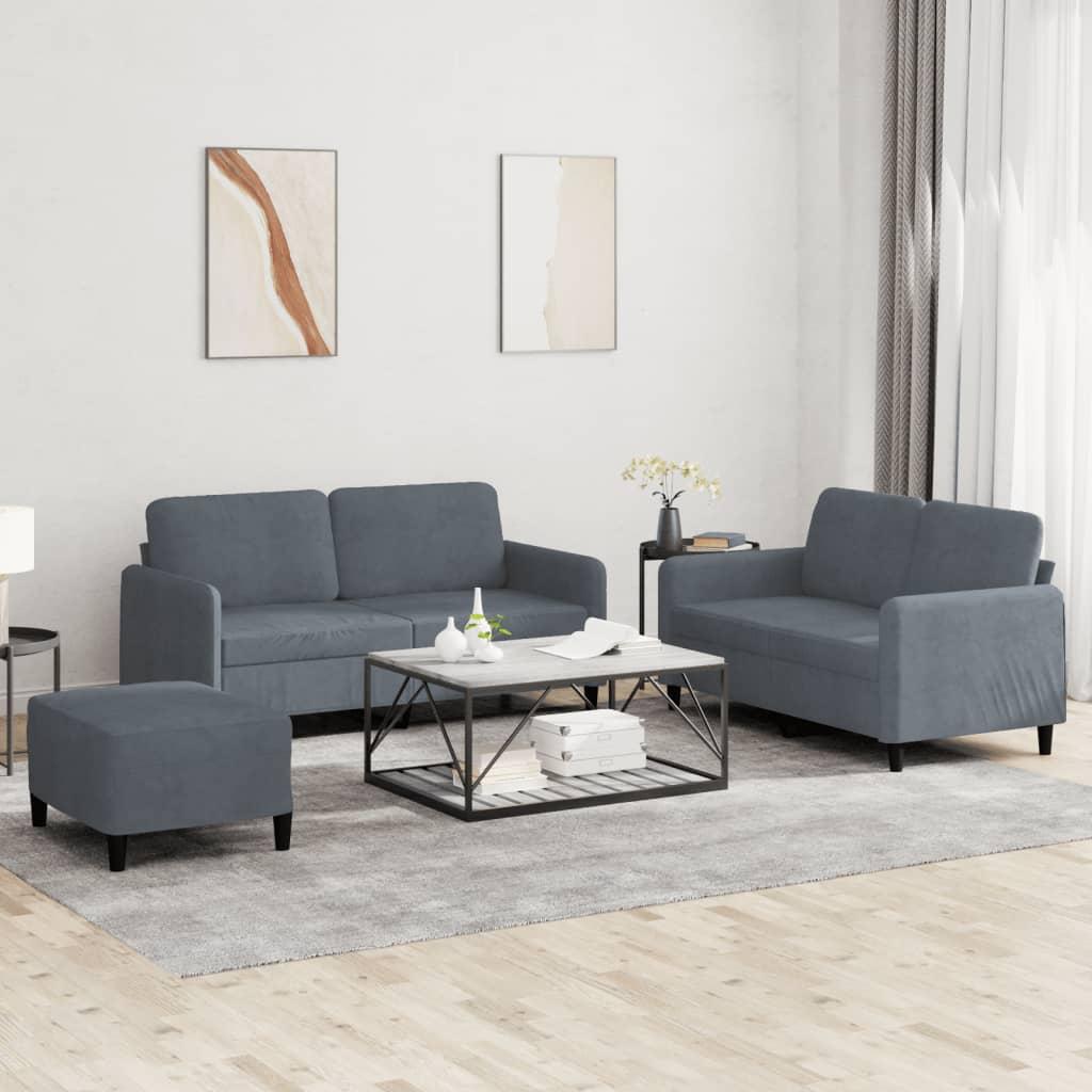 3 personers sofa velour mørkegrå