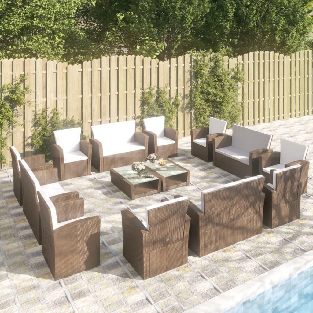 Loungesæt til haven 16 dele med hynder polyrattan brun