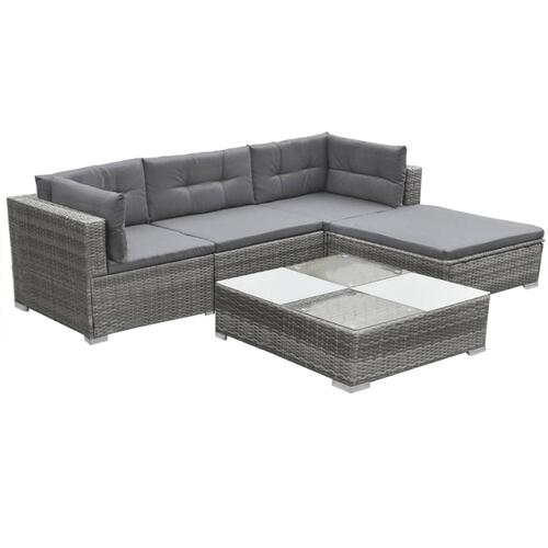 Loungesæt til haven 5 dele med hynder polyrattan grå