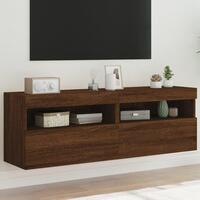 Væghængte tv-borde 2 stk. med LED-lys 60x30x40 cm brunt eg