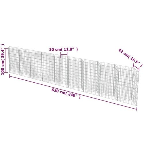 Gabionvæg galvaniseret stål 630 x 30 x 100 cm