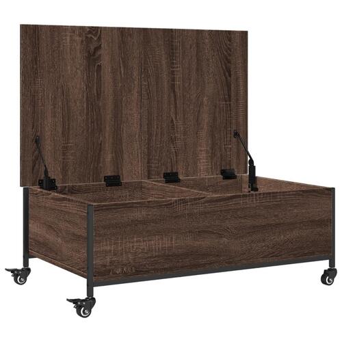 Sofabord med hjul 91x55x34 cm konstrueret træ brunt egetræ
