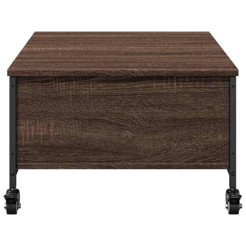 Sofabord med hjul 91x55x34 cm konstrueret træ brunt egetræ