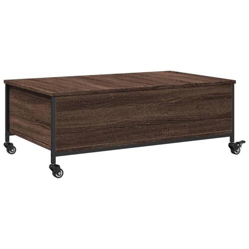 Sofabord med hjul 91x55x34 cm konstrueret træ brunt egetræ