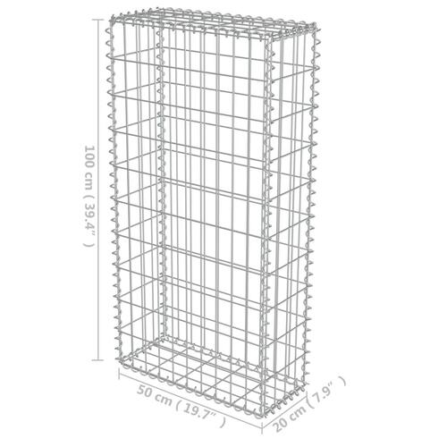 Gabionvæg med dæksler galvaniseret stål 50 x 20 x 100 cm