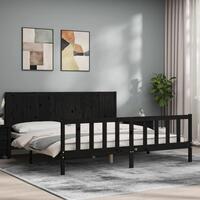 Sengeramme med sengegavl 200x200 cm massivt træ sort