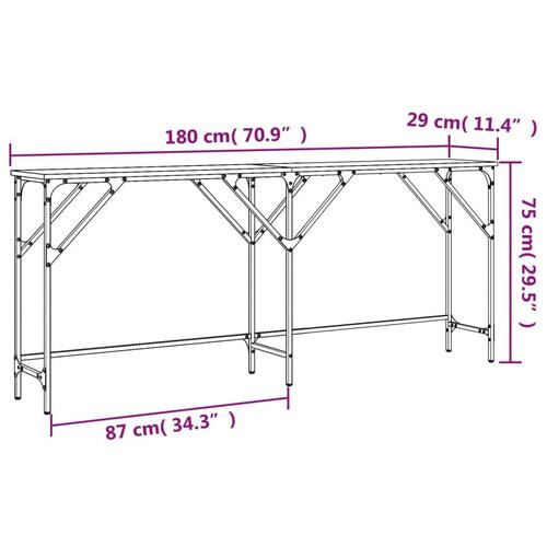 Konsolbord 180x29x75 cm konstrueret træ sort