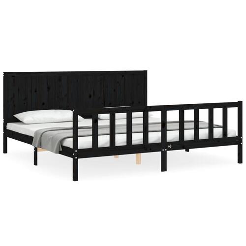 Sengeramme med sengegavl 200x200 cm massivt træ sort