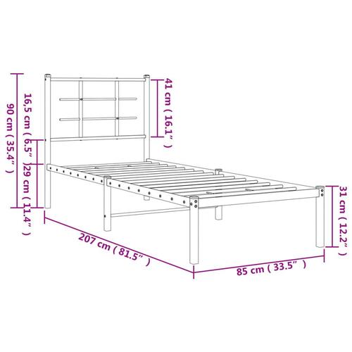 Sengeramme med sengegavl 80x200 cm metal sort